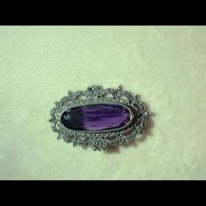 Lovely 925 Sterling silver marcasite &amethyst pin